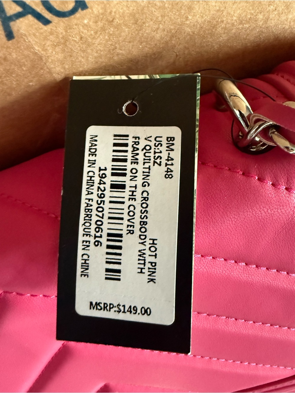 Badgley Mischka Bright Pink Quilted Shoulder Bag with Silver Hardware - Picture 4 of 4